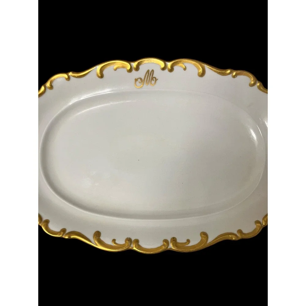 Schumann Arzberg Bavaria White Elegance Gold Gilt Scalloped Oval Platter Germany - Picture 2 of 4